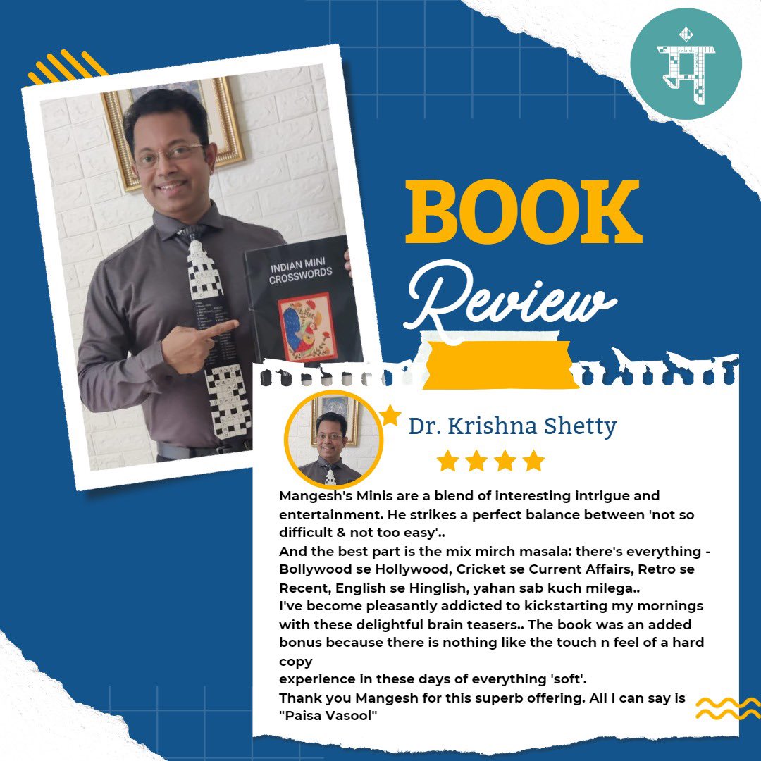 mangeshghogre's tweet image. Another awesome book review by MG #MiniFan
Buy my book on Amazon 

#desi #mini #crosswords 
amazon.in/dp/B0CSFK8YCW?…