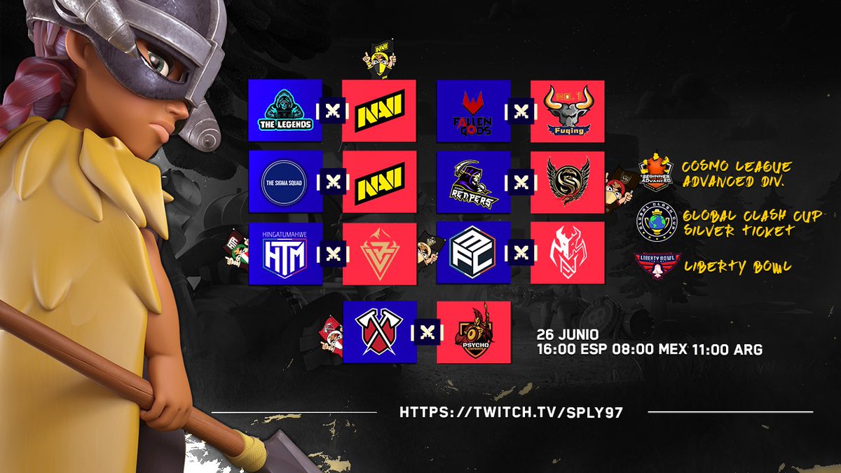 🔴 ESTAMOS EN DIRECTO!

🥳 7h stream con 5 de las guerras SIN DRUIDAS!

🏆 <a href="/ACLClash/">AmericanClashLeague</a> (W3) - <a href="/Cosmo_League/">Cosmo League</a> (W1) - <a href="/GlobalClashCup/">Global Clash Cup</a> (W4)

⚔️ The Legends 🆚 Navi
⚔️ Fallen Gods 🆚 FuChing N1
⚔️ SigmaSquad 🆚 Navi
⚔️ Reapers Esport 🆚 Synchronic
⚔️ HTM 🆚 VistaRidge
⚔️ Millesime FC 🆚