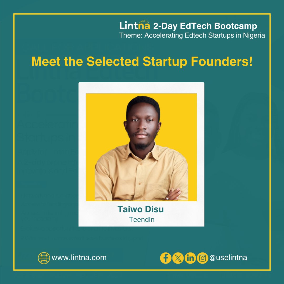uselintna's tweet photo. Meet an EdTech Trailblazer! Taiwo Disu of @teendin_, whose ideas and passion are set to revolutionize the industry.

Stay tuned for their journey!

Follow @uselintna for more updates.

#Lintna
#LintnaLms
#LintnaBootcamp
#elearning
#OnlineLearning
#EdTechBootcamp https://t.co/PLMoE21LBx