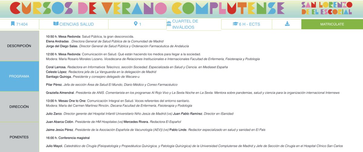 Julio Mayol (@juliomayol) on Twitter photo El próximo día 2 de julio, en El Escorial.
Dirigido por <a href="/ubaldocuesta/">ubaldo cuesta</a> en los Cursos de Verano <a href="/unicomplutense/">Complutense</a>
Te puedes matricular aquí cursosveranoucm.com/cursos/71404/ El próximo día 2 de julio, en El Escorial.
Dirigido por <a href="/ubaldocuesta/">ubaldo cuesta</a> en los Cursos de Verano <a href="/unicomplutense/">Complutense</a>
Te puedes matricular aquí cursosveranoucm.com/cursos/71404/