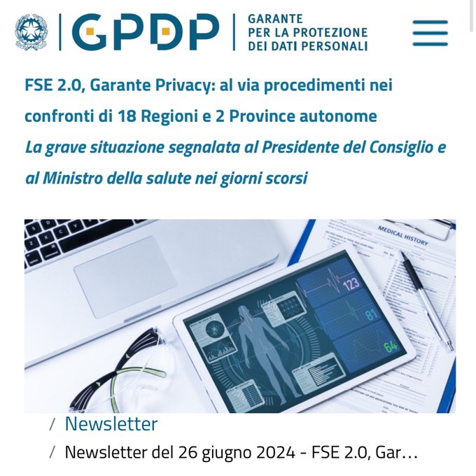 &ldquo;FascicoloSanitarioElettronico 2.0: &egrave; URGENTE intervenire a tutela dei diritti degli assistiti coinvolti<a href="/tag/garanteprivacy"class="tags"><span>#garanteprivacy</span></a>