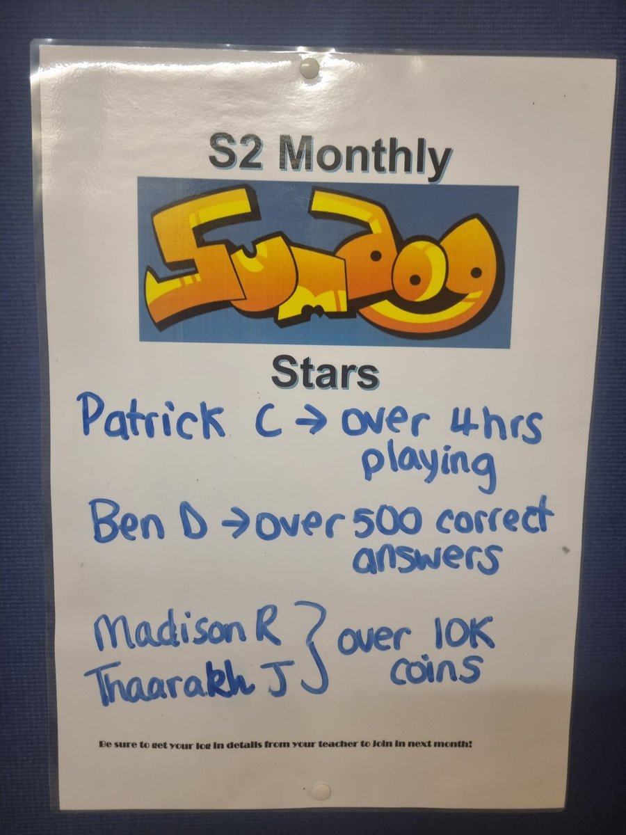 BalwearieMaths's tweet photo. Delighted to share our first S2 monthly @sumdog stars. Well done to Patrick, Ben, Madison and Thaarakh for giving their all both in class and out of school. #overachiever #sumdog #mathletes https://t.co/avJtOJIqMG