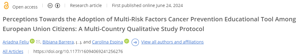 Ariadna Feliu, BSc, BA, MPH, PhD (@ariadnafeliu) on Twitter photo I'm excited to share that the study protocol of #QualiECAC4 to explore #EU #citizens' perceived #barriers & #facilitators towards the #adoption of #cancer #prevention recommendations is now out! <a href="/IARCWHO/">IARC</a> #CancerPrevention #CodesAgainstCancer #CPEurope 
📝doi.org/10.1177/160940… I'm excited to share that the study protocol of #QualiECAC4 to explore #EU #citizens' perceived #barriers & #facilitators towards the #adoption of #cancer #prevention recommendations is now out! <a href="/IARCWHO/">IARC</a> #CancerPrevention #CodesAgainstCancer #CPEurope 
📝doi.org/10.1177/160940…