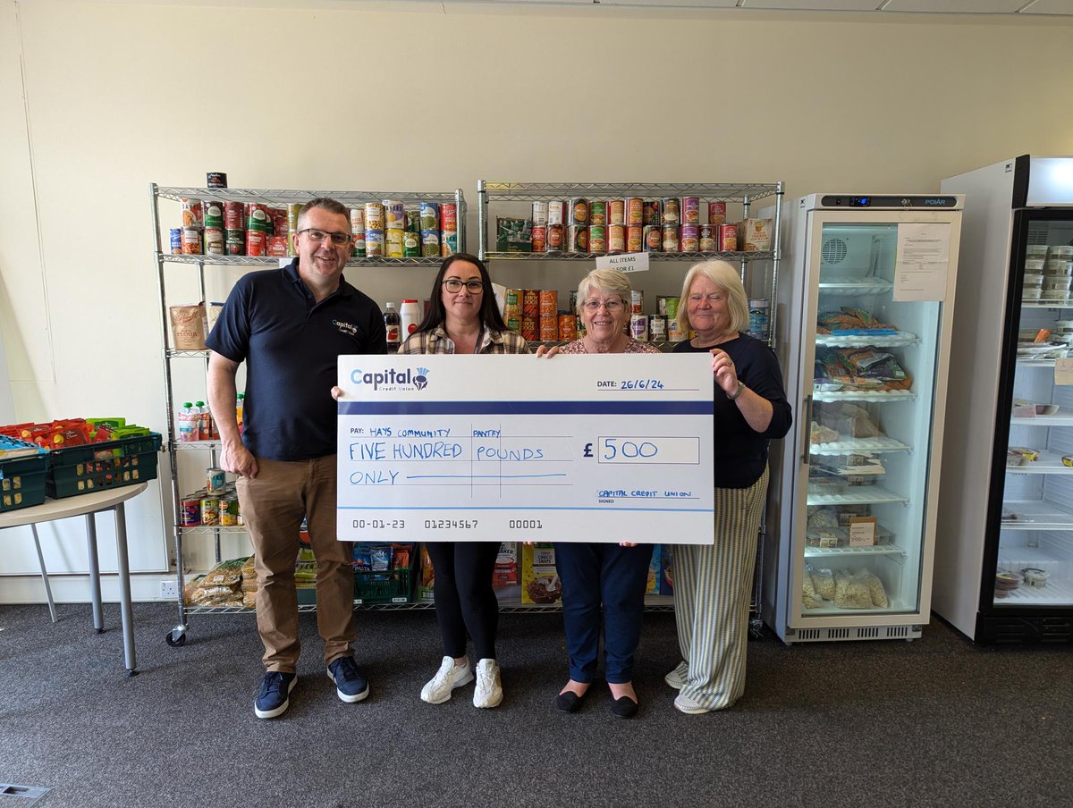 CapitalCreditU2's tweet photo. Capital Credit Union are pleased to announce that we donated £500 to The Hays Community Pantry today @CommRenewal #communityrenewal #LiftingNeighbourhoodsTogether https://t.co/btAeQxznF7