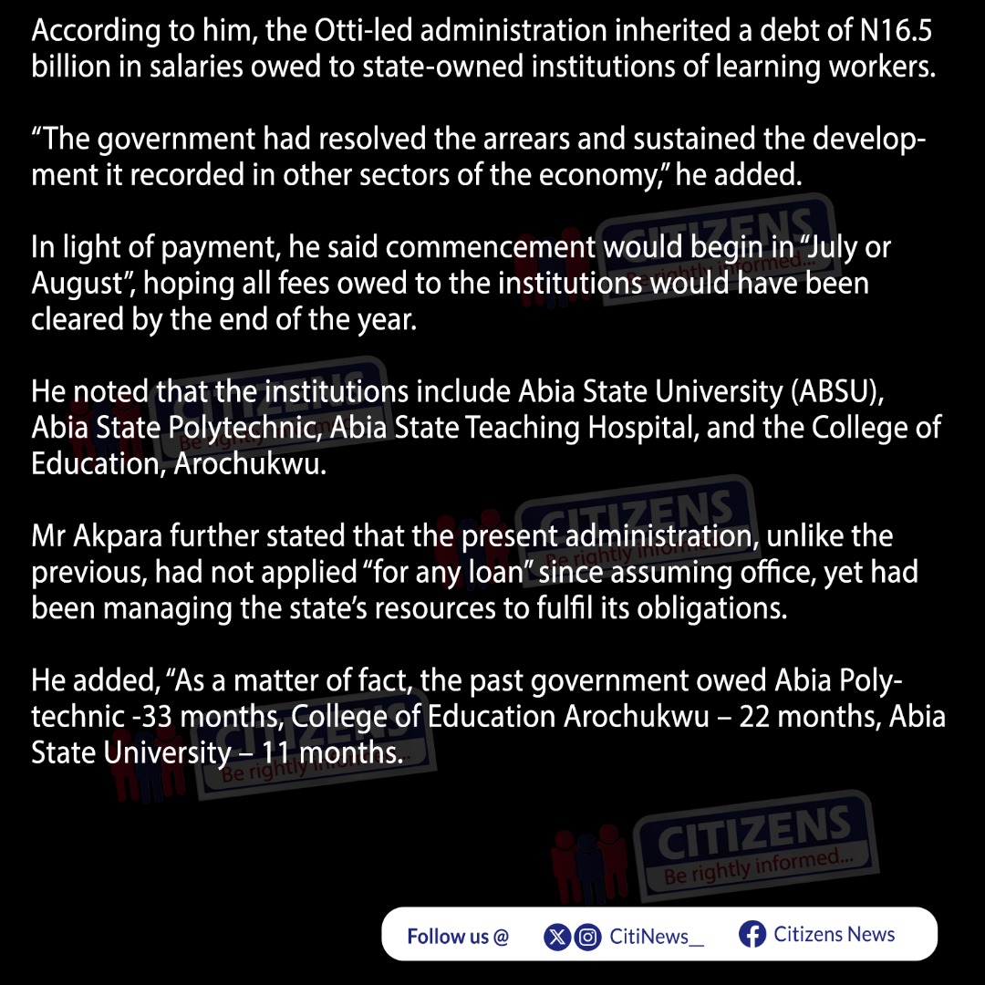 CitiNews__'s tweet photo. Abia State Set To Pay Salaries Owed To State Workers. #goviral #viral #newsupdates #BeRightlyInformed #CitizensNews #today #fyp #foryou #abiastate #pay #owedsalaries #salaries #stateworkers #abiastate #AlexOtti #GovernorAbiaState https://t.co/GFn4EE5X4A