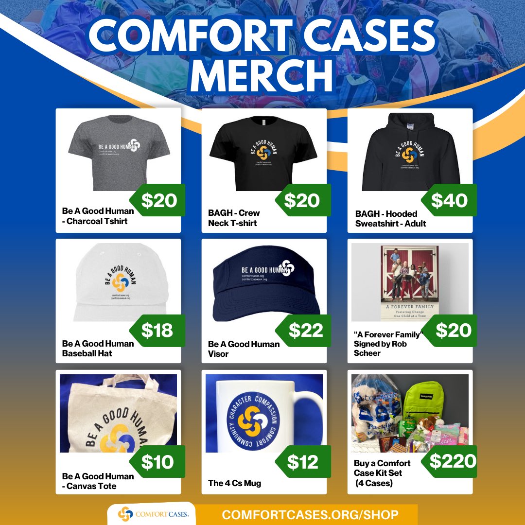 ComfortCases's tweet image. #ComfortCases Be a Good Human Merch and 100% of ALL SALES go directly to the Comfort Cases Mission! 🫶🎒

Explore our curated collection of Merch That Give Back, a selection designed to support Comfort Cases! 🙌