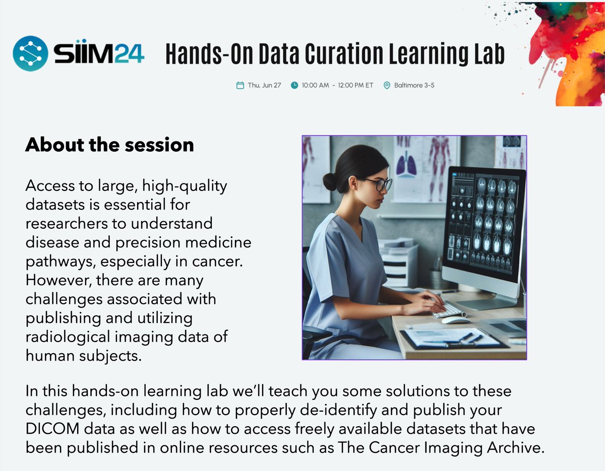 Heading to #SIIM24? Register for our Hands-On Data Curation Learning Lab on Thursday morning! annualmeeting.siim.org/sessions/hands…