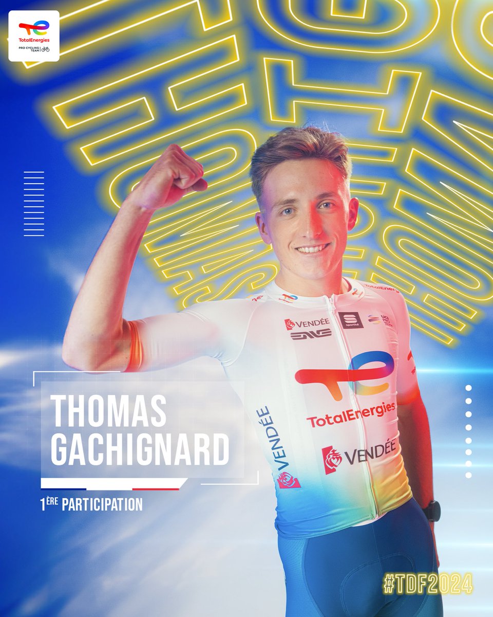 Team TotalEnergies (@teamtotalenrg) on Twitter photo 𝙇𝙚 𝙏𝙚𝙖𝙢 𝙨𝙪𝙧 𝙡𝙚 𝙏𝙤𝙪𝙧 : <a href="/TGachignard/">thomas gachignard</a> 🇫🇷
🎂 23 ans
🚴♂️ Puncheur
💛 1ère participation
🔝 Meilleur résultat cette saison : 3ème au Championnat de France 🥉
#AllezTotalEnergies #TDF2024 𝙇𝙚 𝙏𝙚𝙖𝙢 𝙨𝙪𝙧 𝙡𝙚 𝙏𝙤𝙪𝙧 : <a href="/TGachignard/">thomas gachignard</a> 🇫🇷
🎂 23 ans
🚴♂️ Puncheur
💛 1ère participation
🔝 Meilleur résultat cette saison : 3ème au Championnat de France 🥉
#AllezTotalEnergies #TDF2024