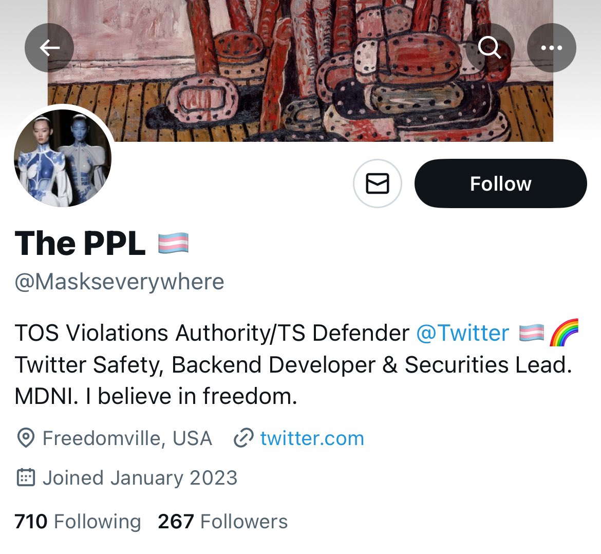 We have been told that this person may be the reason many gender critical accounts have been banned in the past few days. Is it true that this person works for 𝕏 <a href="/elonmusk/">Elon Musk</a>? Please look into this. They are clearly ideologically driven and suspending accounts unjustly. RT!