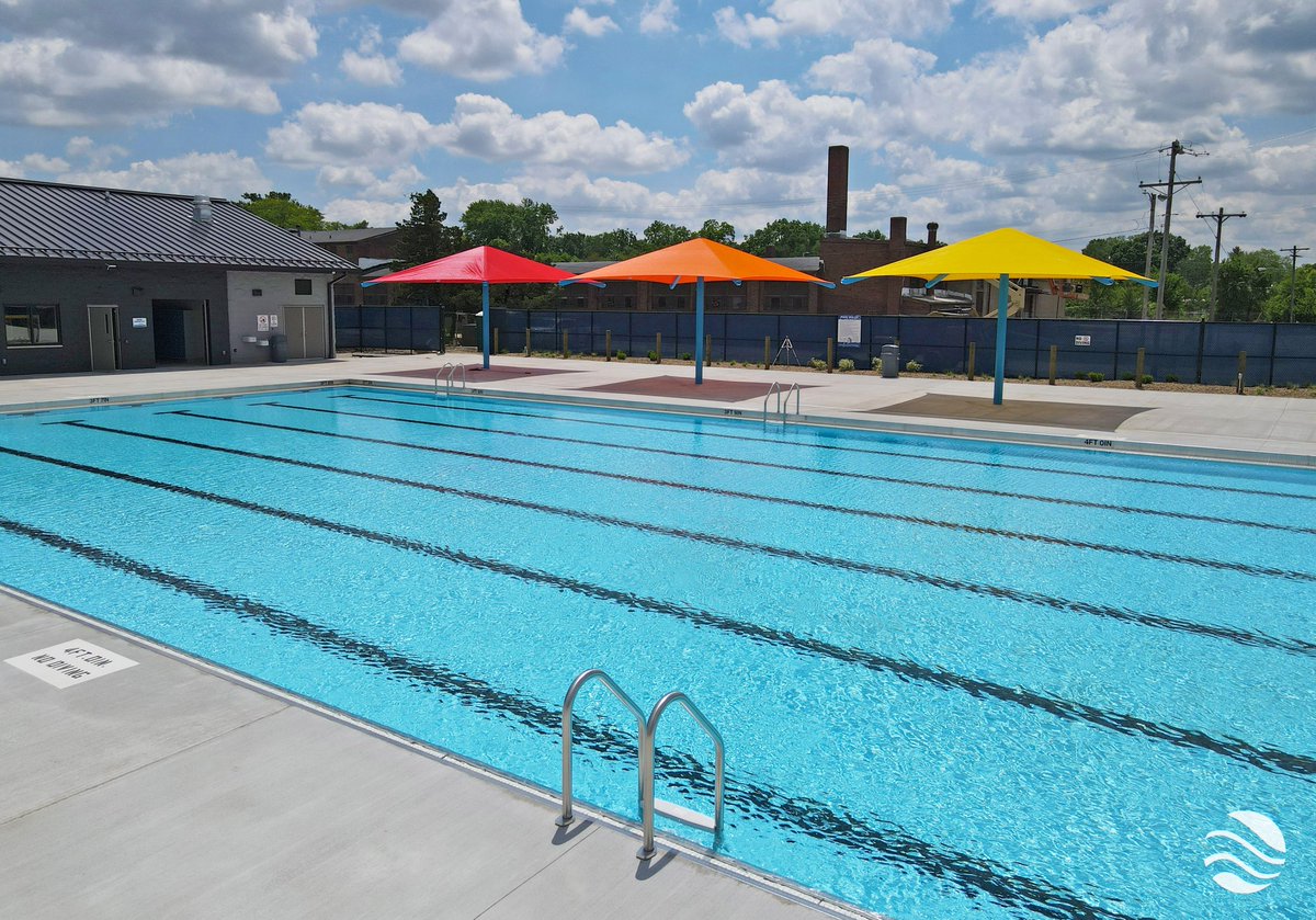 Capri_Pools's tweet photo. Somewhere over the rainbow... Garfield Park is ready for #summer fun! 🌈 The existing #pool underwent a complete renovation including new stainless-steel gutter system &amp; membrane liner, plus the addition of three spiral flume slides, plunge pool, &amp; shade structures. #CapriPools https://t.co/GELO5YaXMs