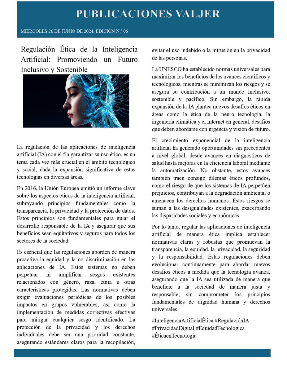 Valjerayc's tweet image. Feliz miércoles! 
#InteligenciaArtificialÉtica #RegulaciónIA #PrivacidadDigital #EquidadTecnológica #ÉticaenTecnología