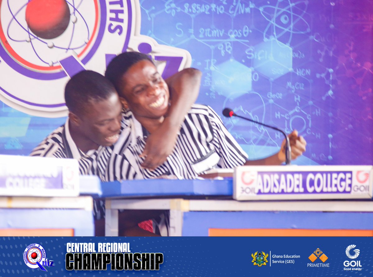 NSMQGhana's tweet image. CENTRAL REGIONAL CHAMPIONSHIP

End of Contest

Adisadel College: 41pts
St. Augustine&apos;s College: 39pts
Mfantsiman Girls&apos; SHS: 28pts
Winneba SHS: 28pts
Assin State College: 17pts

Santa! Making it to the Final in their usual comeback fashion!🔥

@Goil_Official

#NSMQ2024 #Primetime