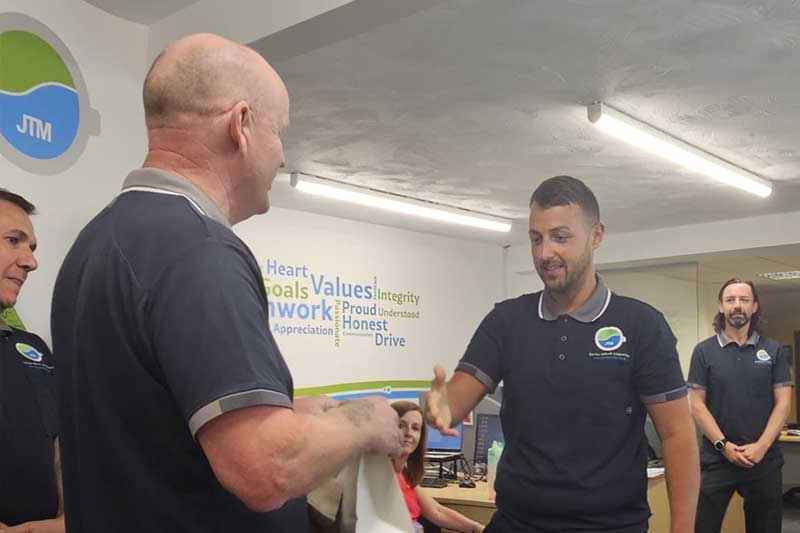 jtmservice's tweet photo. Company Meeting Celebrates “Our Dave”! - We had our quarterly company meeting this morning. Find out more at https://t.co/Y1hubzJ4z0 #JTMService #CommercialWashing #CommercialDrying #Teamwork https://t.co/ddGEcwIodH