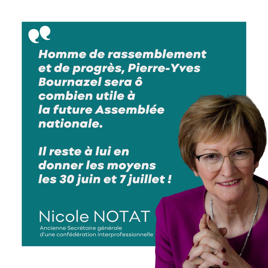 pybournazel's tweet photo. Merci chère Nicole Notat de votre précieux soutien. 

Femme de dialogue, vous avez toujours porté l’exigence républicaine et sociale dans vos actions. 

Je souhaite rassembler et unir pour préparer la France de l’après 7 juillet. 

Non à l’extrême droite, non aux extrêmes ! https://t.co/6uQdxsCjGv