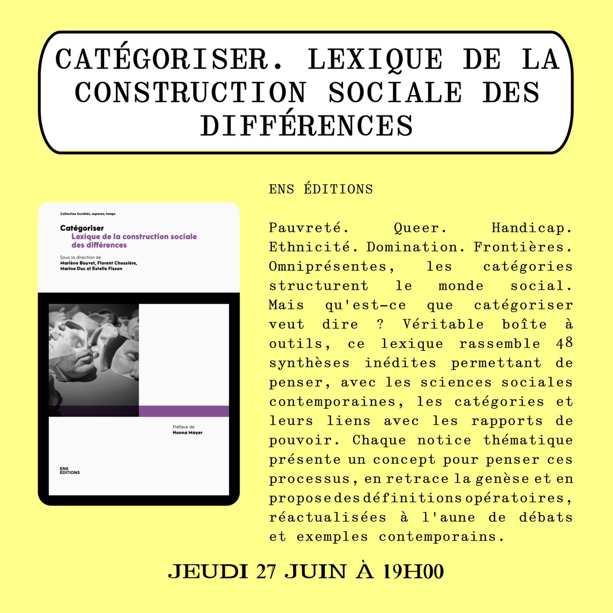 Demain à 19h à la librairie féministe "Un livre et une tasse de thé", présentation de l'ouvrage  "Catégoriser. Lexique de la construction sociale des différences", axée sur le genre et la sexualité ! <a href="/Unlivreunetasse/">Un livre et une tasse de thé</a> @EstelleFisson <a href="/FChossiere/">Florent Chossière</a> <a href="/marine_dcm/">Marine Duc</a> <a href="/marlene_bouvet/">Marlène Bouvet</a>