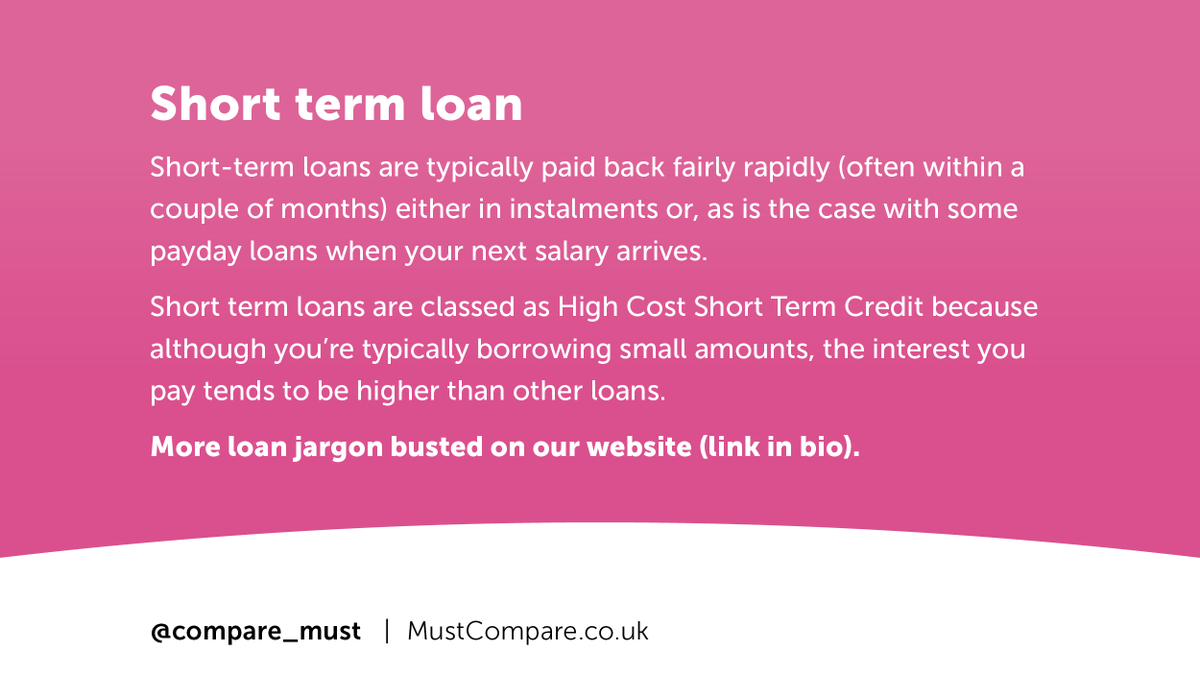 compare_must's tweet photo. 2/2 Short term loans are classed as High Cost Short Term Credit because although you're typically borrowing small amounts, the interest you pay tends to be higher than other loans.
#LoanTerms #LoansExplained #Borrowing #PaymentDeferral #QuickLoans #QuickLoan https://t.co/VBNMbiMc5U