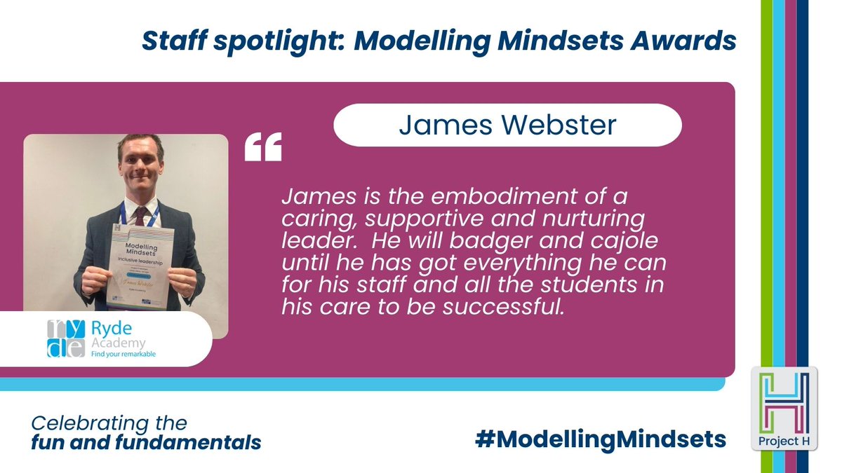 Project H (@projecthuk) on Twitter photo Next up in our series spotlighting brilliant people who received nominations for their impact is James Webster at <a href="/RydeAcademy/">Ryde Academy</a>. Congratulations! 🎉
With the #ModellingMindsets campaign, we’re highlighting the best of the teaching profession across @AETAcademies' network. Next up in our series spotlighting brilliant people who received nominations for their impact is James Webster at <a href="/RydeAcademy/">Ryde Academy</a>. Congratulations! 🎉
With the #ModellingMindsets campaign, we’re highlighting the best of the teaching profession across @AETAcademies' network.