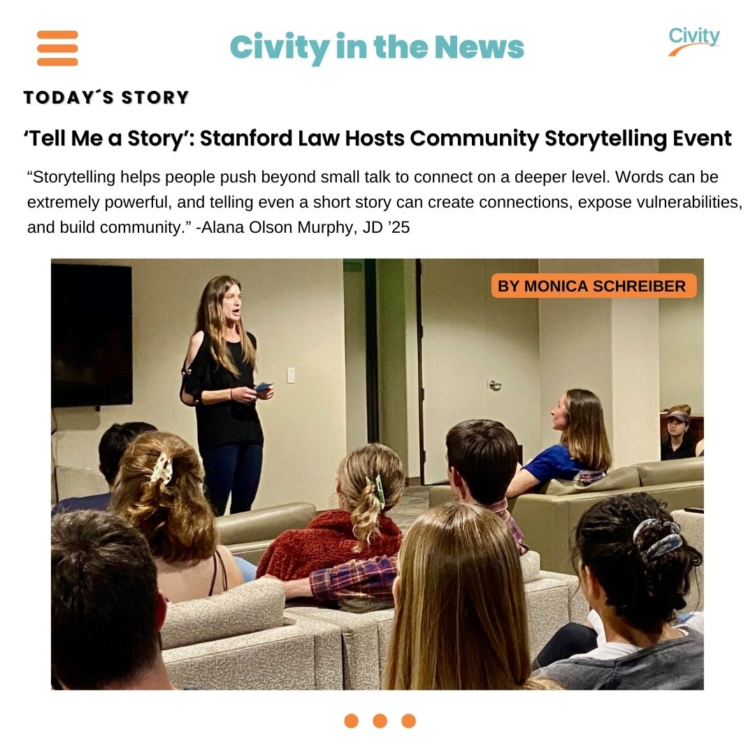 ThisIsCivity's tweet image. Stanford Law School (SLS) students gathered for "Spring For Storytelling" to build community through the power of storytelling.

Read the full article at: law.stanford.edu/stanford-lawye…

#thisiscivity #civityinthenews #civity #bridging #weallbelong #listenfirst #Stanford #StanfordLaw