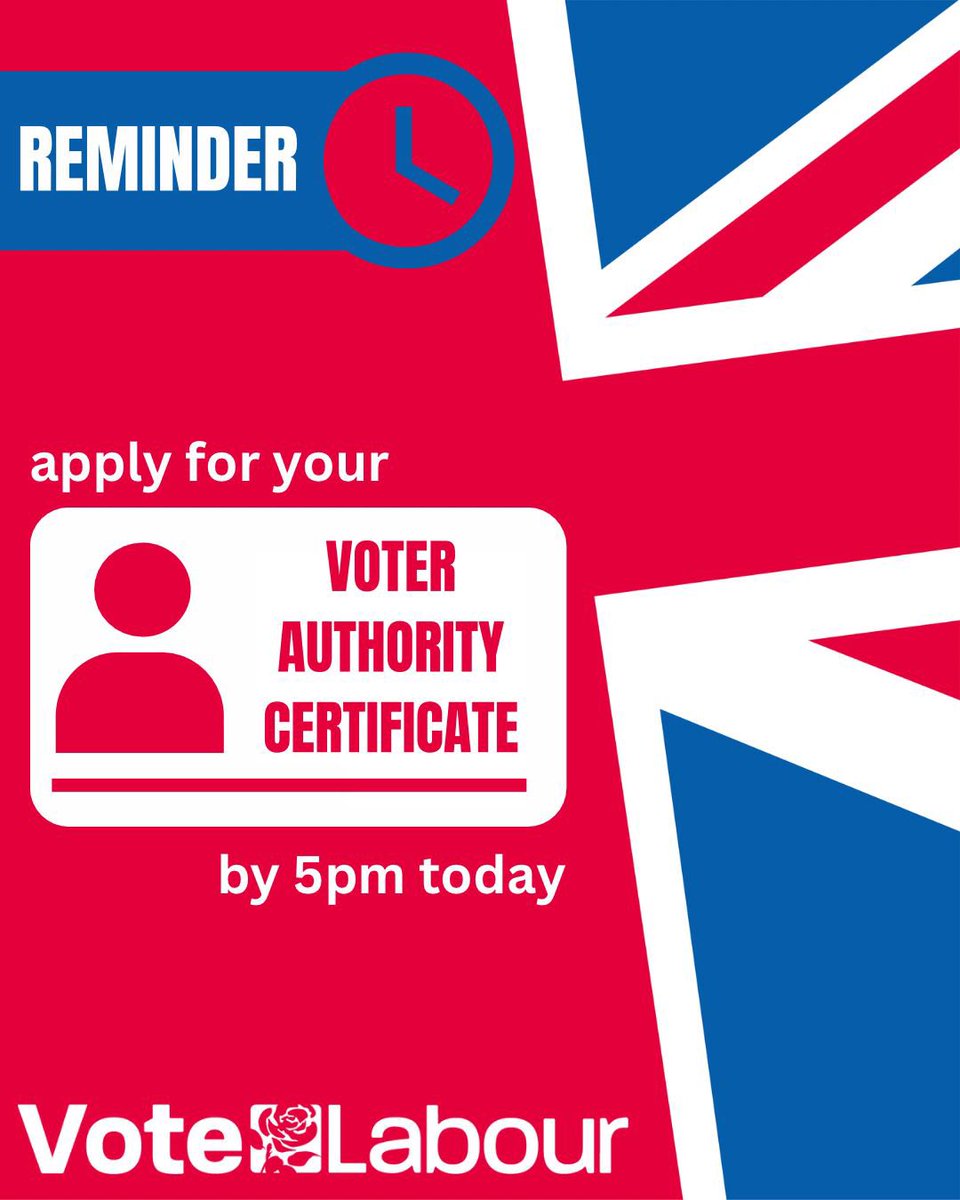 Today is your LAST chance to apply for photo ID to vote next Thursday. 
Remember you only need to apply for this if:
- you do not have accepted photo ID
- you no longer look like the photo on your ID
- the name on your photo ID is different to your name on the electoral register