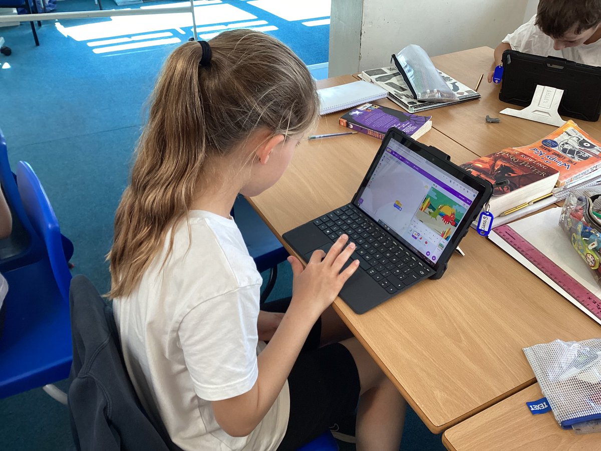 sbps_deer's tweet photo. In Computing today, we looked at our new topic which includes using the coding, backgrounds and sounds on Scratch. We practiced adding a sprite, changing the background and adding a sound in #sbpsComp https://t.co/8rSSIyTjcZ
