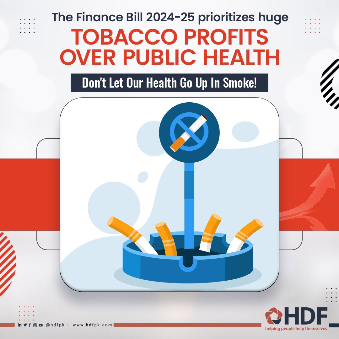 hdfpk's tweet photo. Pakistan’s Finance Bill 2024-25 raises the price limit for cheap cigarettes, giving the #tobaccoindustry a huge PKR 120 billion profit boost &amp; doing little to curb smoking rates. We need strict measures such as increased taxes across all tobacco products.
#IncreaseTobaccoTax https://t.co/6DekXKsaOv