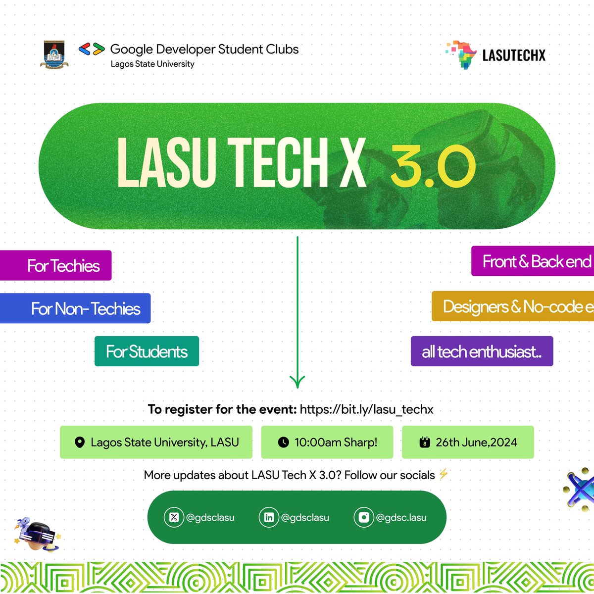 AdegbolaJohn11's tweet image. Live at TechX 3.0 GDSC Lasu
Themed 
TECH FORWARD: Embarking on a Journey of Discovery
@gdsclasu
#lasutechx3 #gdsclasu #techx3 #google
