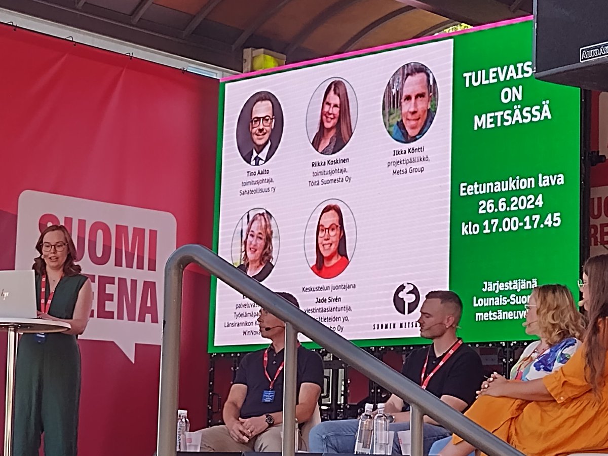 Lounais-Suomen metsäneuvoston #SuomiAreena- keskustelussa aiheena metsäalan tulevaisuus ja alan työvoiman tarve.

Metsä- ja sahateollisuus ovat merkittävä osa ilmastonmuutoksen hillintää, tulevaisuus näyttää valoisalta <a href="/TinoAalto/">Tino Aalto</a> 

<a href="/metsakeskus/">Suomen metsäkeskus</a>