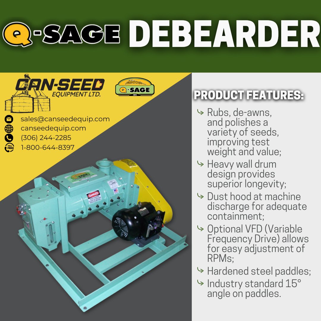 Quality seed &amp; grain equipment.
Compatible with cereals, turf, wild flower, malted barley, and forage &amp; prairie grass seed, Q-Sage Inc.'s Debearder can handle it all. Designed and made in the U.S., Q-Sage offers numerous models of Debearder that can accommodate a variety of