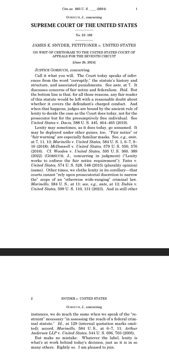 AnthonyMKreis's tweet photo. Justice Gorsuch is about to hand the January 6th defendants a solid, I think, and he's telegraphing it in his concurrence in Snyder. https://t.co/xtMEYOLn3A