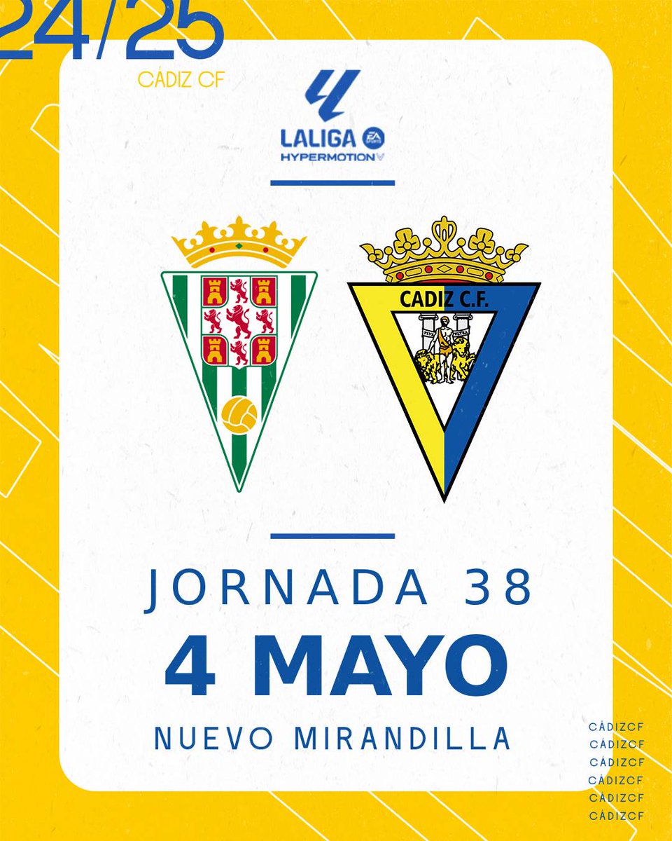 Cádiz Club de Fútbol (@cadiz_cf) on Twitter photo 😉 Hola, <a href="/CordobaCF_ofi/">Córdoba CF</a>. Es un placer teneros de vuelta en el fútbol profesional para vivir una fiesta del fútbol andaluz. No hagáis planes para el 17 de noviembre, tenéis una cita por nuestro templo en la jornada 15.
✈️ Nosotros estaremos en Córdoba el 4 de mayo, jornada 38. 😉 Hola, <a href="/CordobaCF_ofi/">Córdoba CF</a>. Es un placer teneros de vuelta en el fútbol profesional para vivir una fiesta del fútbol andaluz. No hagáis planes para el 17 de noviembre, tenéis una cita por nuestro templo en la jornada 15.
✈️ Nosotros estaremos en Córdoba el 4 de mayo, jornada 38.