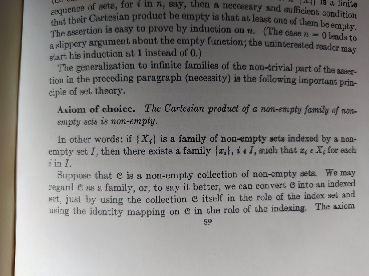 Manuel del Río Rodríguez (@manuel_do_rio) on Twitter photo Funny how trivial de Axiom of Choice seems for finite sets, and what a ruckus it makes with infinite ones...
#MiércolesdeLectura, #MércoresdeLectura, #DimecresLector, #AsteazkenIrakurlea, #WednesdayReads
Cc/ <a href="/Sonipower/">Sonia Vecino-Ramos</a>, <a href="/diana_pastoriza/">Diana Pastoriza</a> Funny how trivial de Axiom of Choice seems for finite sets, and what a ruckus it makes with infinite ones...
#MiércolesdeLectura, #MércoresdeLectura, #DimecresLector, #AsteazkenIrakurlea, #WednesdayReads
Cc/ <a href="/Sonipower/">Sonia Vecino-Ramos</a>, <a href="/diana_pastoriza/">Diana Pastoriza</a>