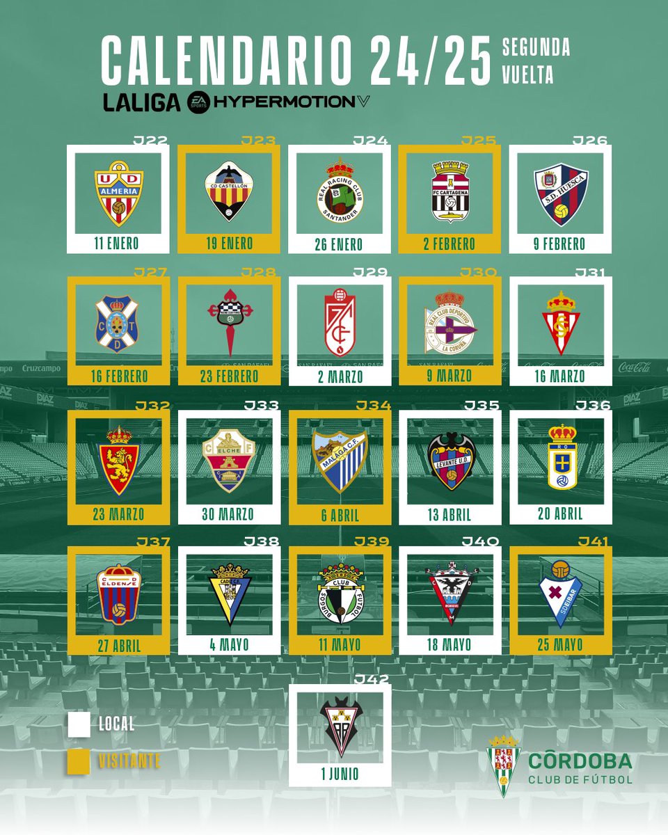 CordobaCF_ofi's tweet photo. 🗓 Calendario completo del #CórdobaCF para la campaña 24-25 en @LaLiga2 https://t.co/T30lti747P