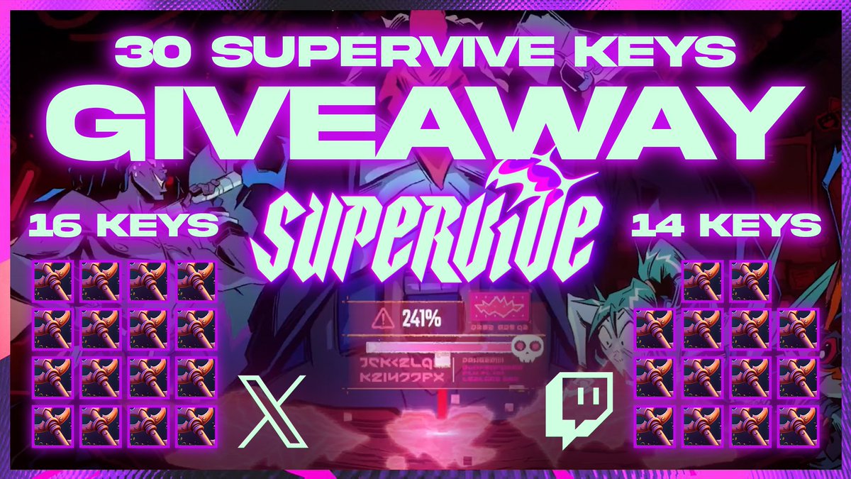 😍GIVEAWAYS😍

TWITTER/X (Whatever you wanna say)
Do you wanna play Supervive!?

- Follow me
- Like
- Retweet
- Tag your DUO!

Then you and your friend have a chance to win a key the 28th of June!

I will also be giving away keys at the end of my streams! Link in comments!