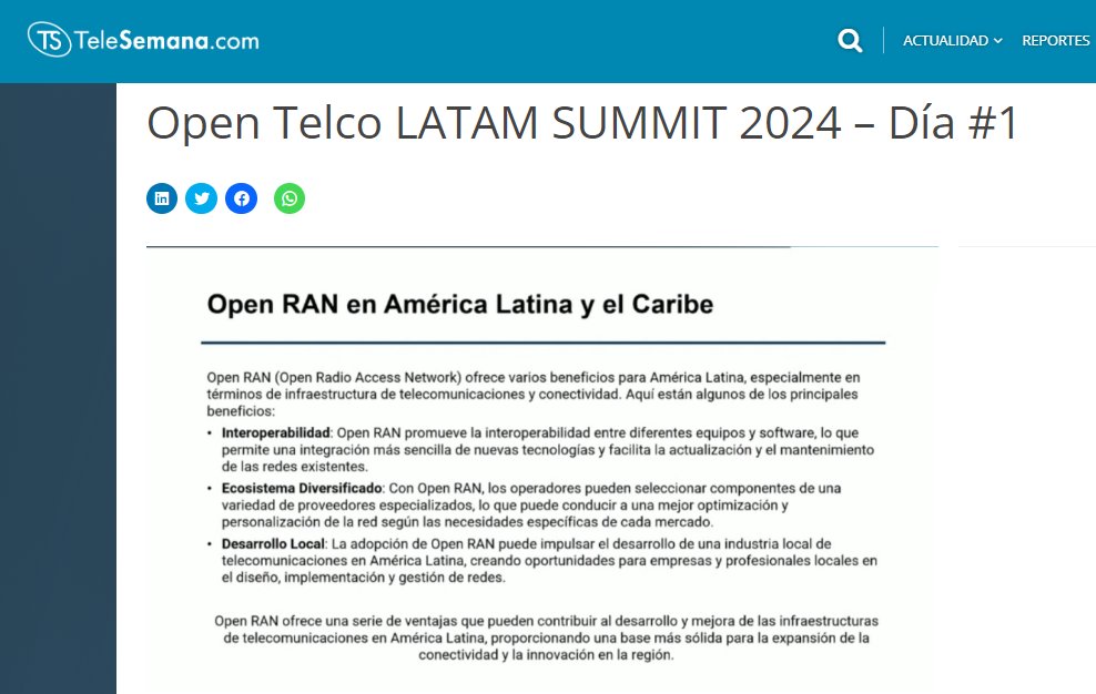 5GA_CALA's tweet image. Las ventajas de Open RAN en 5G por @Jose_F_Otero: Interoperabilidad, Ecosistemas Diversificados y apertura de mercado por medio del desarrollo local. En #OpenTelcoLatam de @TeleSemana