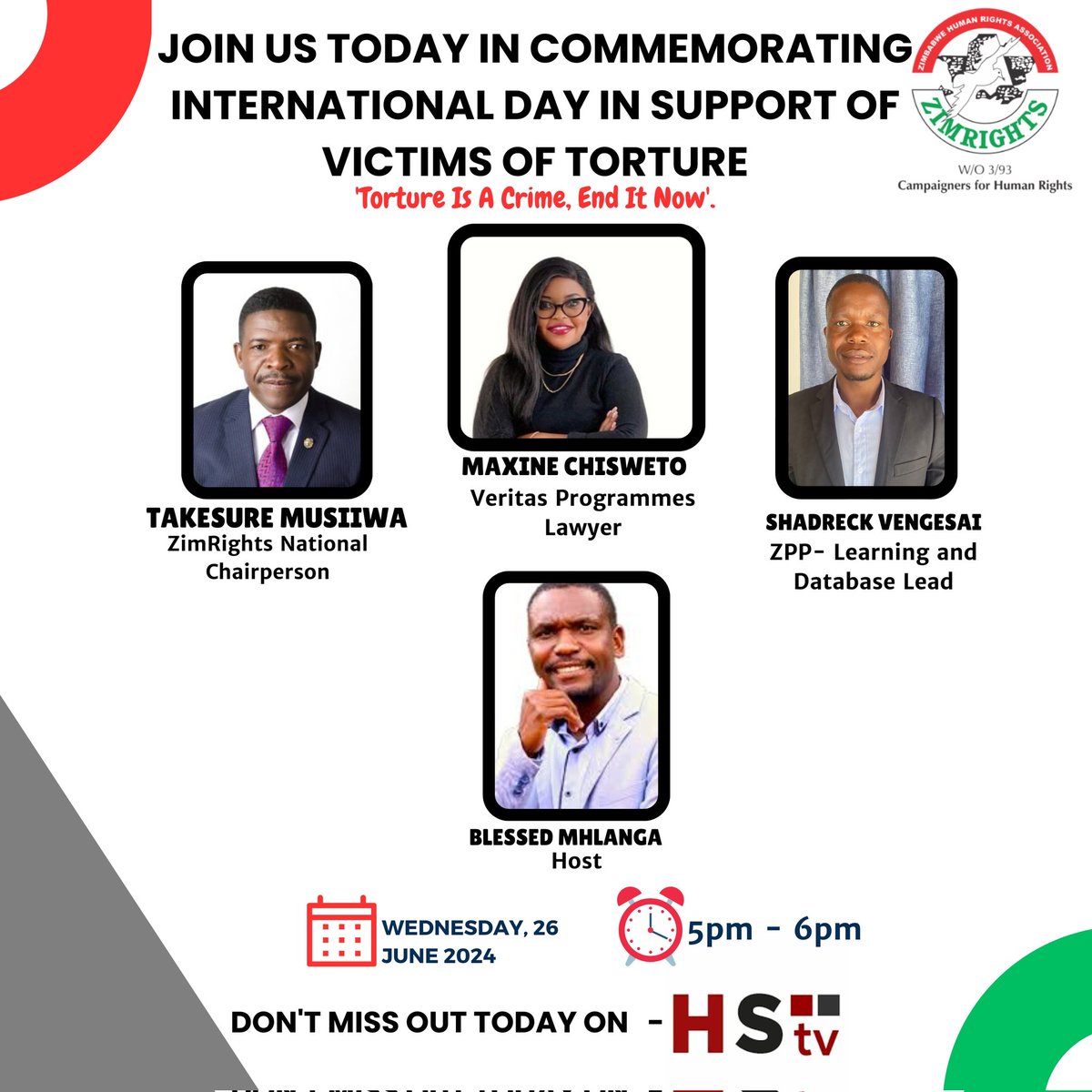 Reminder 

Commemorating International Day in Support of Victims of Torture

🗓️ Date: June 26

🕕 Time: 5-6pm

📢 Theme: “Torture Is A Crime, End It Now”

Join us on <a href="/HStvNews/">HStvNews</a> as we come together with the rest of the world to commemorate this day. Let’s raise our voices against