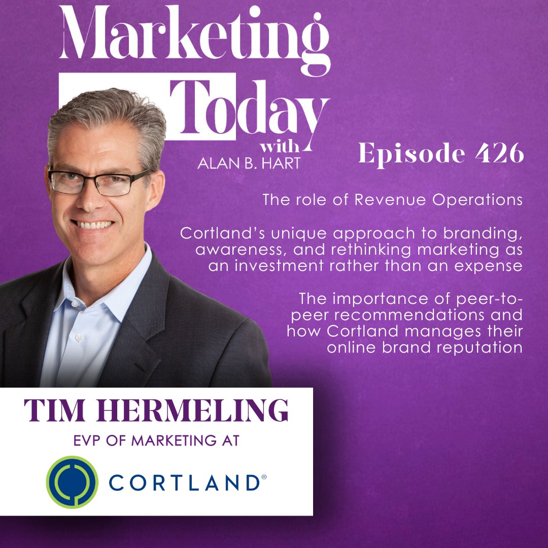 This week, we talk to <a href="/TimHermeling/">Tim Hermeling</a>, EVP of Marketing at <a href="/Cortland_Living/">Cortland</a>, about everything from triathlons to top-tier marketing strategies for their 250 apartment communities across the Sun Belt. 🎧 Check out episode 426 here: wp.me/p9yNpY-O0n

#MarketingStrategy