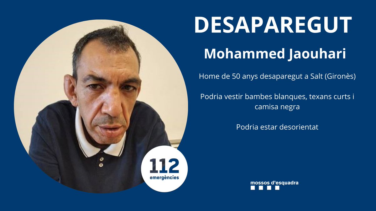 En Mohammed va desaparèixer el dia 15 de juny a Salt (Gironès). 

Ajuda'ns a trobar-lo