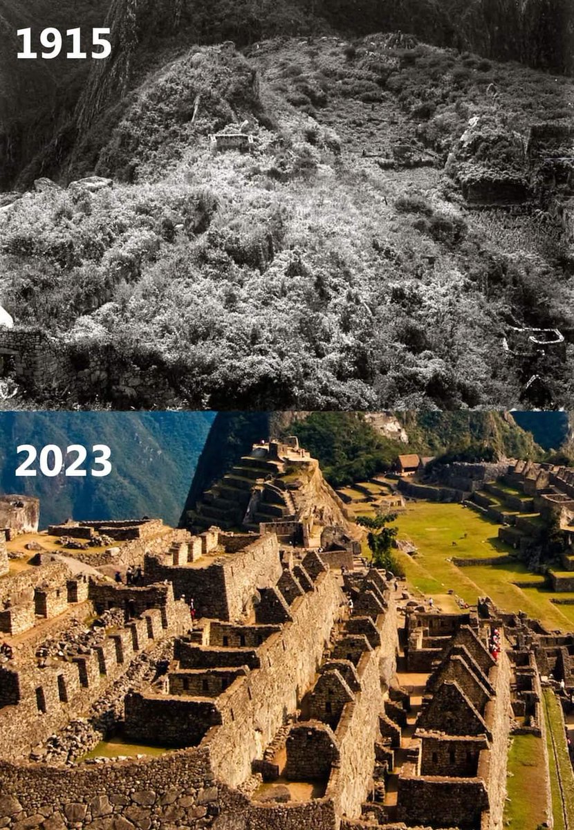 23. Machu Picchu, before and after excavation