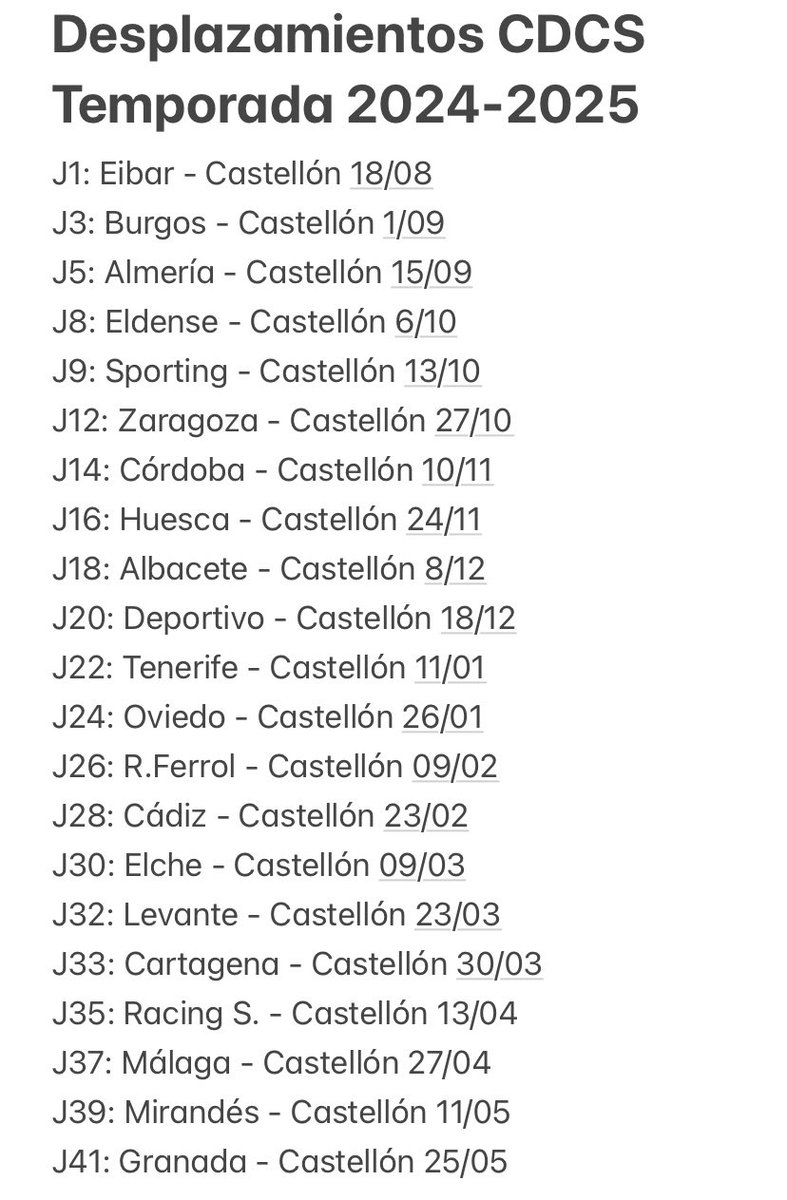 Quiquee_JP's tweet photo. Desplazamientos del @cdcastellon la próxima temporada 2024-2025 en @LaLiga2 ordenados por jornada y fecha. No seas 🐭 y dale a RT 😉 https://t.co/PteHCgtvvq