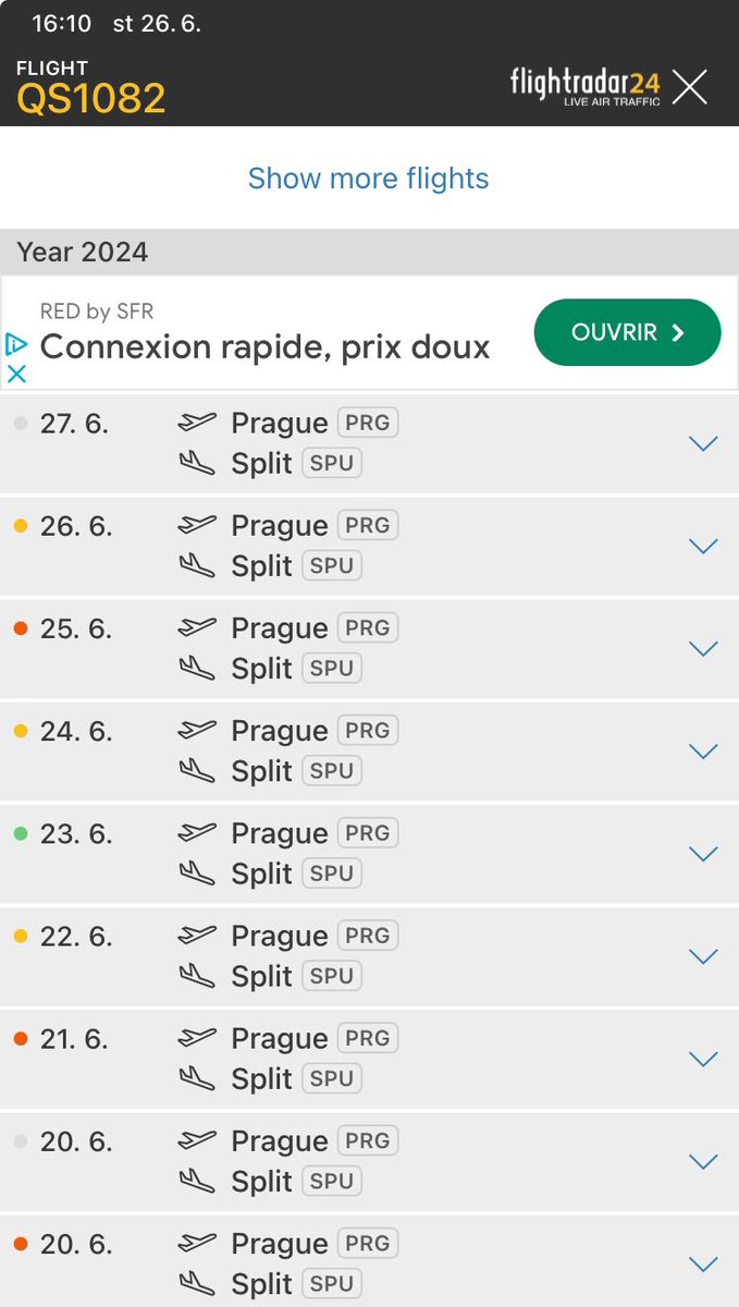 LukasBreba's tweet photo. Nelichotivá statistika @SmartwingsGroup na letu QS1082 za poslední týden. Zajímavé je, že letadla, která jsou na let nasazena ve většině případů přiletěla do Prahy včas. Že by hustý provoz směrem na jih, jak postoval @Borek_Navigator  ? https://t.co/dPoanhd9xf
