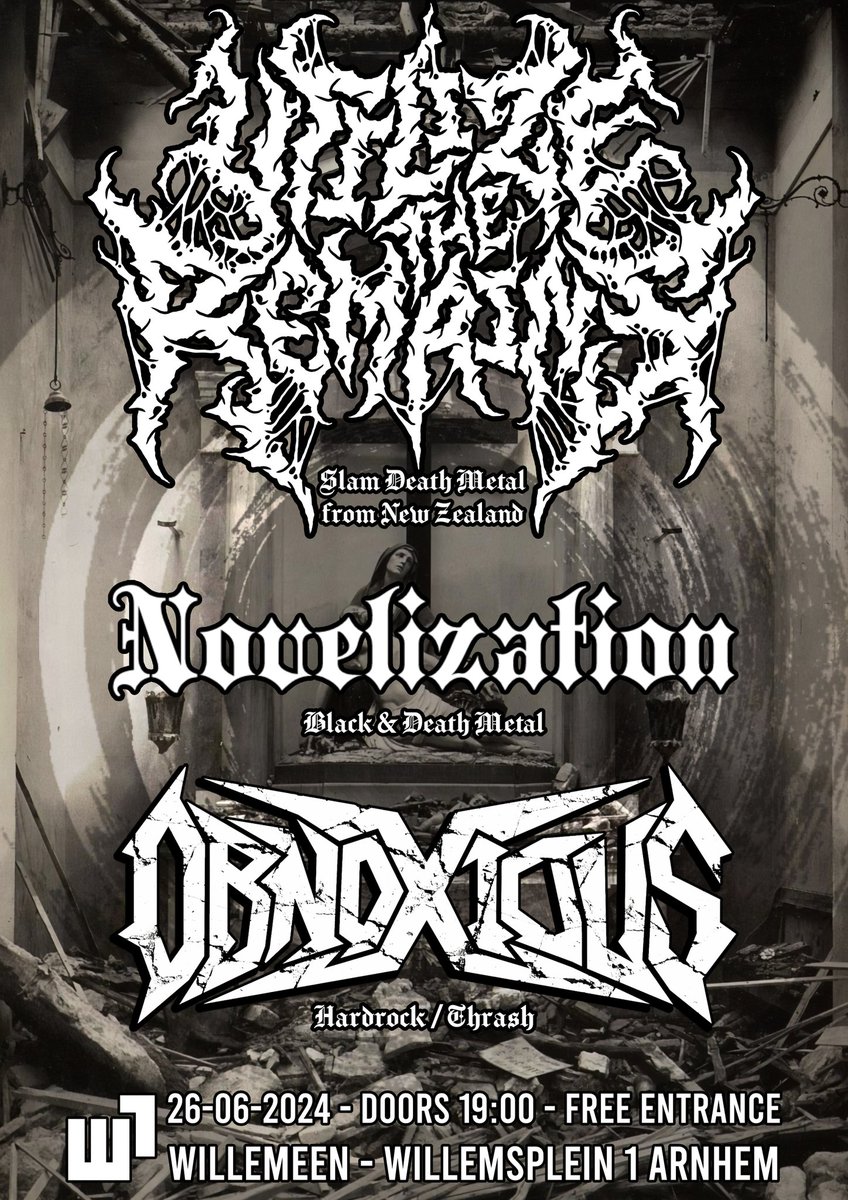 utilizeXremains's tweet photo. 🇳🇱 Show in Netherlands tonight 🇳🇱 
@ Willemeen 
Let's party ya sick cunce
UTR 
💪👿👊
#slam #riffs #death #metal #brutal #heavy #music #newzealand #party #europe #road #to #obscene #Extreme #live #tour #2024Calendar #netherlands #arnhem #willemeen #novelization #obnoxious https://t.co/sKpIvNjH6p