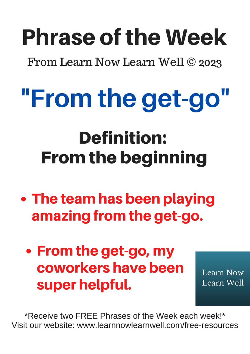 Learnnow_well's tweet photo. Learning vocabulary in a new language is important to do from the get-go. For example, what does ""from the get-go"" mean? Let us explain!
#english #ingles #learnnowlearnwell #potw #bilingual #learnenglish #aprenderingles https://t.co/VBaTGLrwd7
