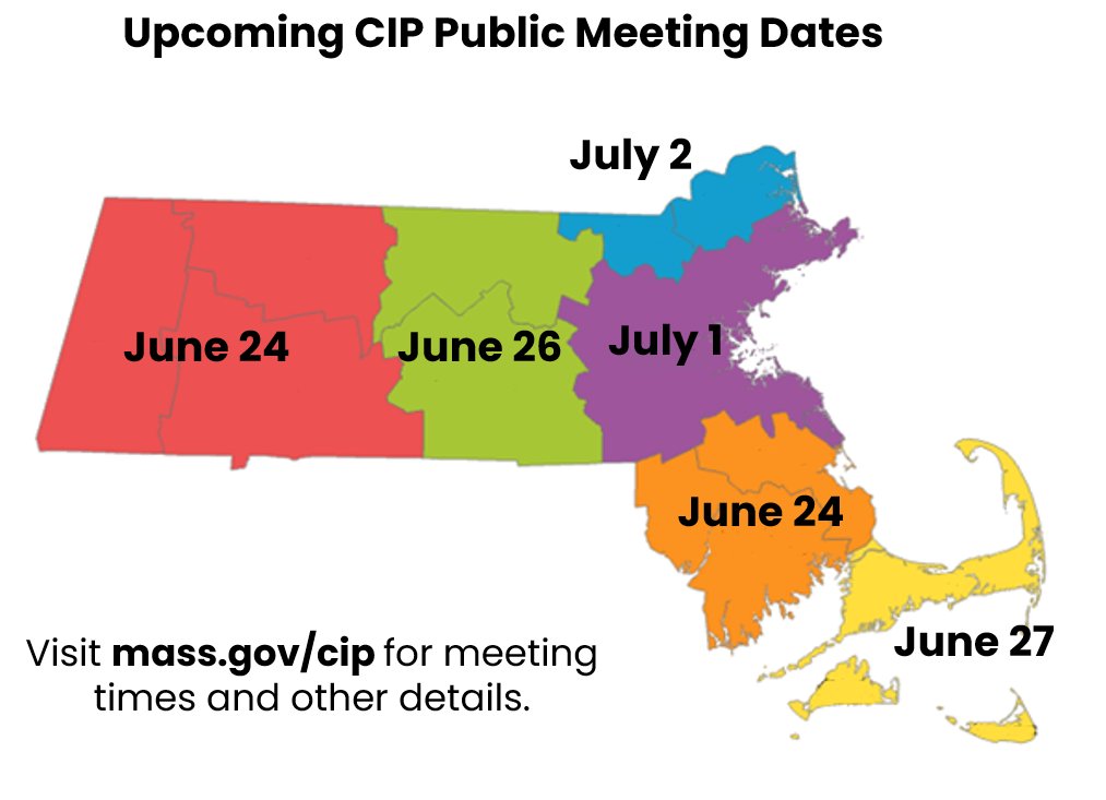 Share your feedback on transportation investments for the next 5 years! #MassDOT's FY25-29 CIP is open for public comment. Visit mass.gov/CIP or join the 7/2 NMCOG/MVPC public meeting to learn more about proposed spending on transportation projects &amp; programs. Register