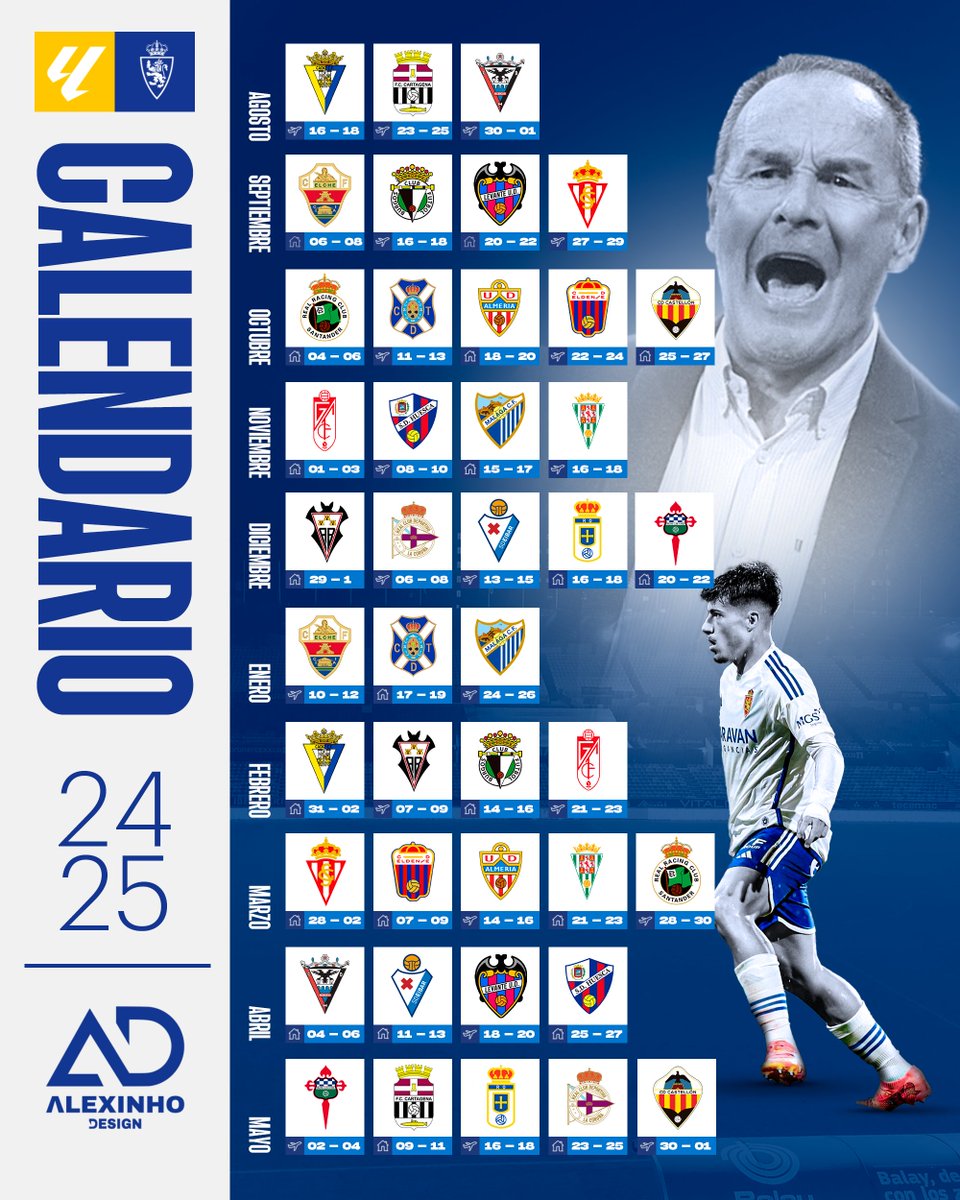 🗓️Os he hecho el CALENDARIO del #RealZaragoza de la temporada 24/25.
🔁Me gustaría que dierais RT para llegar a los máximos zaragocistas posibles
Espero que os guste y os sirva🦁