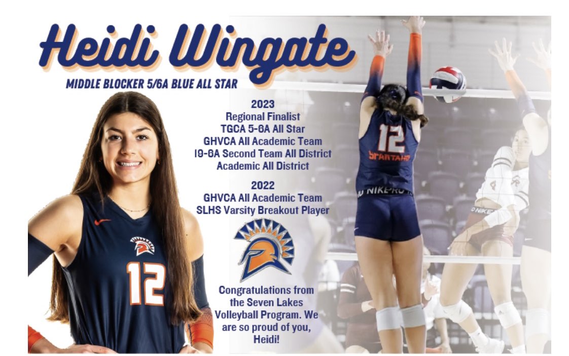 Can’t wait to watch HEIDI WINGATE play in the <a href="/AustinTGCA/">TGCA</a> 🏐All Star game tonight! Proud of you Heidi 🤩🧡💙