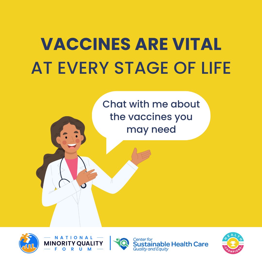 There are vaccines available at every stage of life.

It’s always a good idea for adults to talk to their doctor about the vaccines they may need.

Learn more about adult vaccines. nmqf-shc.org/toolkits/adult…
