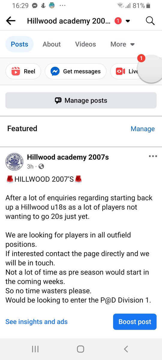 Looking for players in all positions If looking to Stay 18s this year or would like a fresh challenge get in touch with a DM.
Training would be a Monday and Wednesday.
Games on a Saturday afternoon..