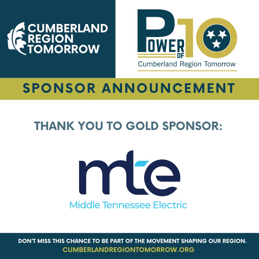 PowerOf10TN's tweet photo. POWER OF 10 SUMMIT SPONSOR ANNOUNCEMENT: Thank you to Middle Tennessee Electric (MTE) for joining us as a Gold Sponsor in 2024! We are grateful for their partnership and support.

View sponsorship levels and benefits on our website at https://t.co/GRYd1vCxFR https://t.co/9tFm7pleqO