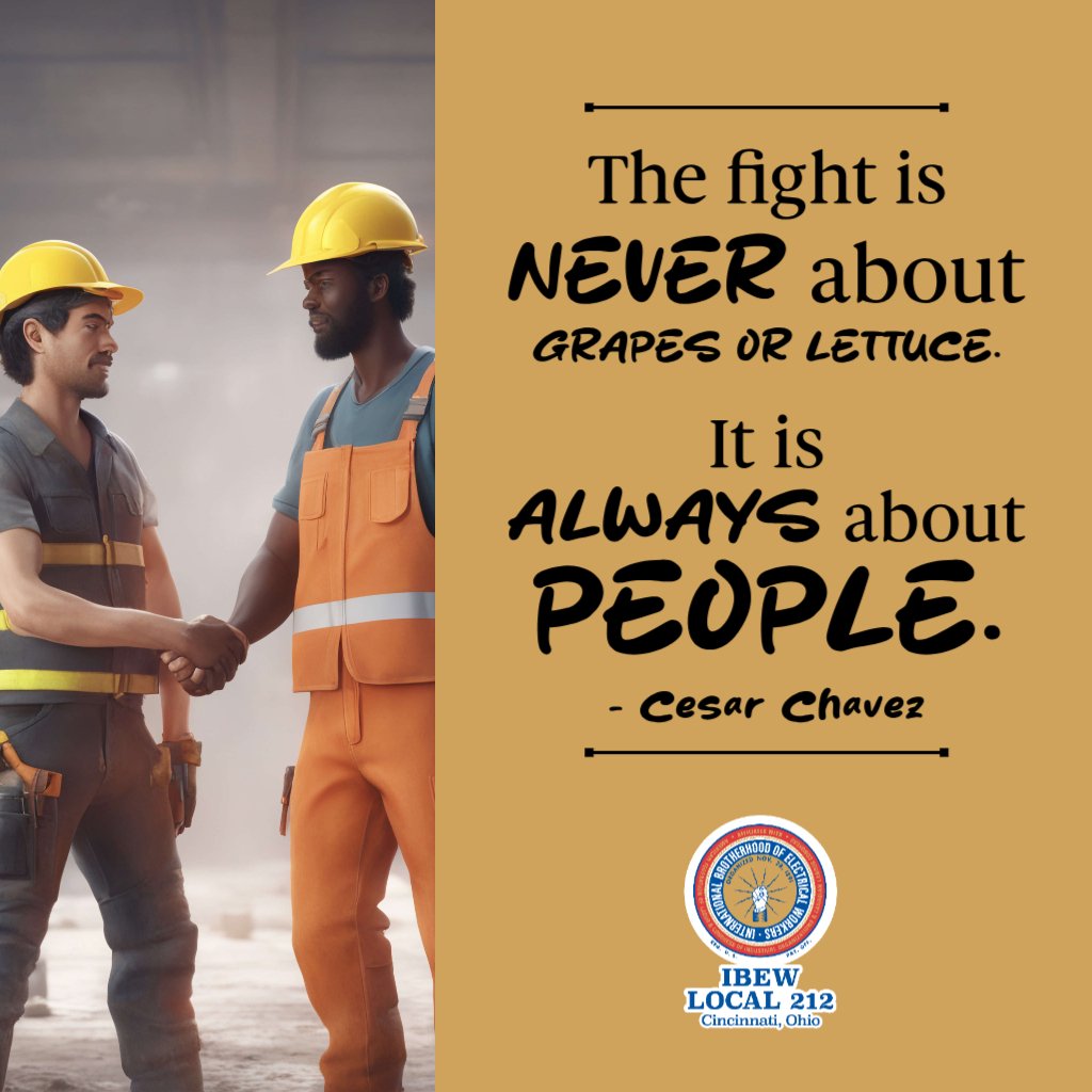Unions stand up for workers' rights and dignity, ensuring fair treatment and a voice in the workplace. Let's continue to fight together for a better tomorrow! #UnionStrong #WorkersRights #CesarChavez #IBEW