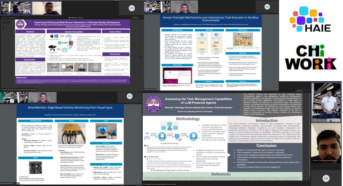 We at the Human-AI Empowerment Lab are presenting at CHIWORK our novel technologies to promote the future of work with autonomous agents in multiple environments (sandbox, cloud, embedded devices, VR). Please join us #CHIWORK2024
<a href="/CHIWORKsymp/">CHIWORK</a>
<a href="/ClemsonAI/">Human-AI Empowerment Lab</a> Wangfan Li, Ravindu Perera